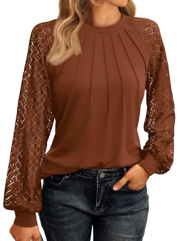 AUTOMET Womens Long Sleeve Shirts Lace Tops Business Casual Fall Fashion Outfits Clothes Knitted Y2k Blouses