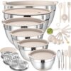 Mixing Bowls with Airtight Lids Set, 26PCS Stainless Steel Khaki Bowls with Grater Attachments, Non-Slip Bottoms & Kitchen Gadgets Set, Size 7, 4, 2.5, 2.0,1.5, 1QT, Great for...