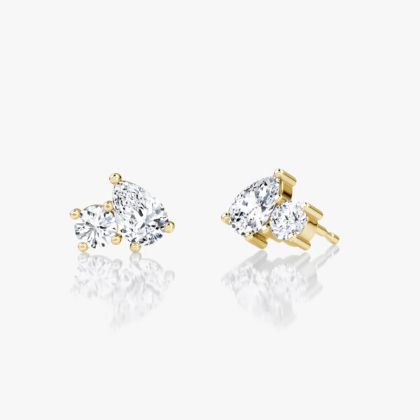 Toi et Moi Stud in Yellow Gold | Round Brilliant And Pear Cut VRAI Created Diamonds